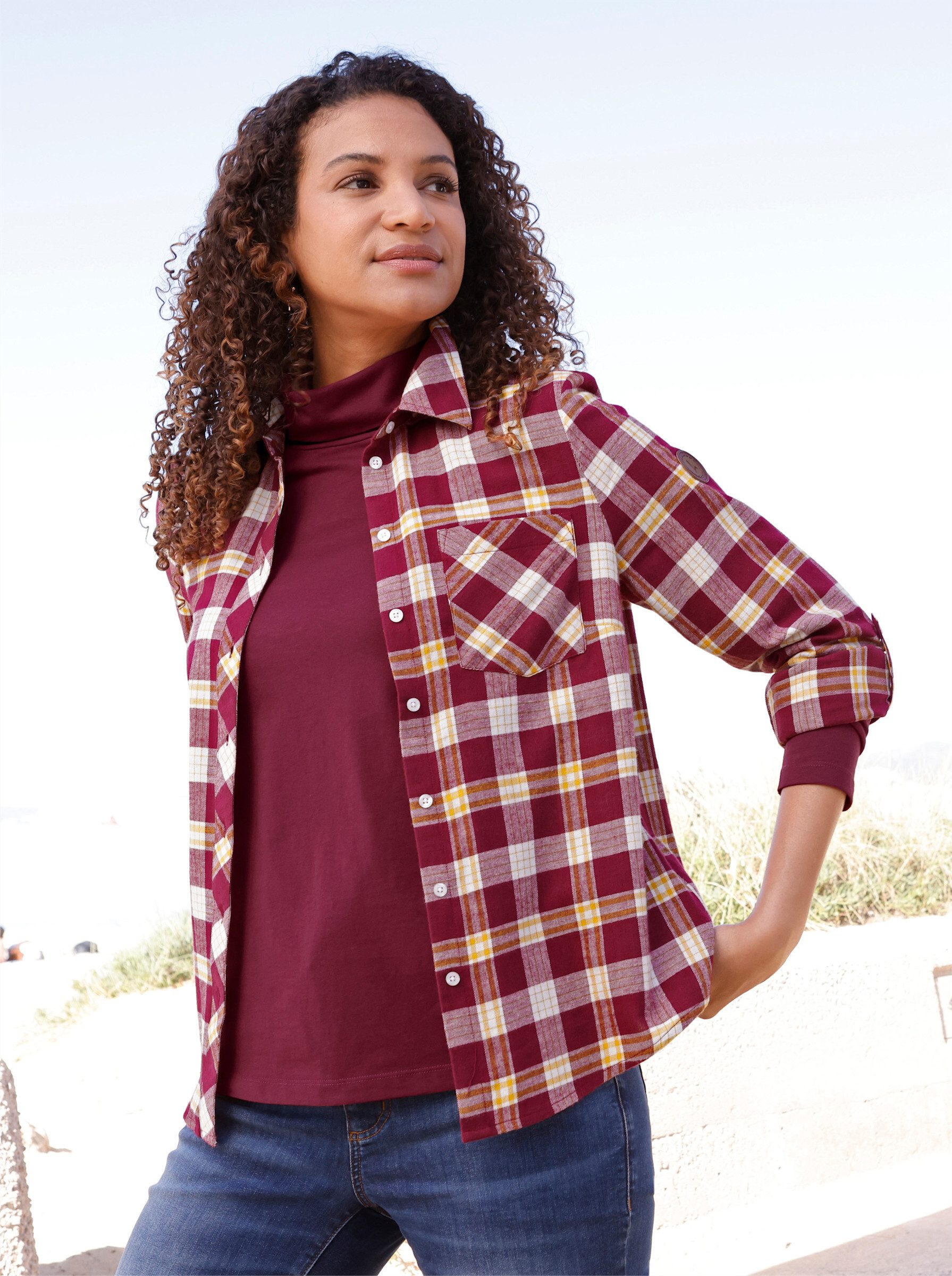Witt Klassische Bluse Flanell-Bluse Langarm