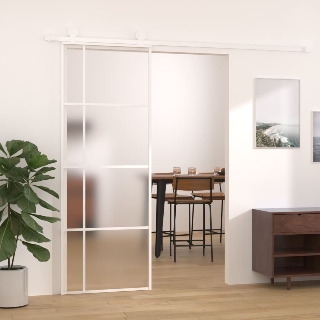 vidaXL Zimmertür 76 x 205 cm Schiebetür ESG-Mattglas und Aluminium 76x205 cm Weiß inkl