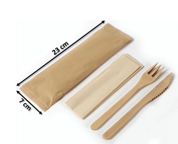 Kobolo Besteck-Set Einweg Messer Gabel Serviette 3tlg PREMIUM 100 Set (300-tlg), Bambus, bruchfest