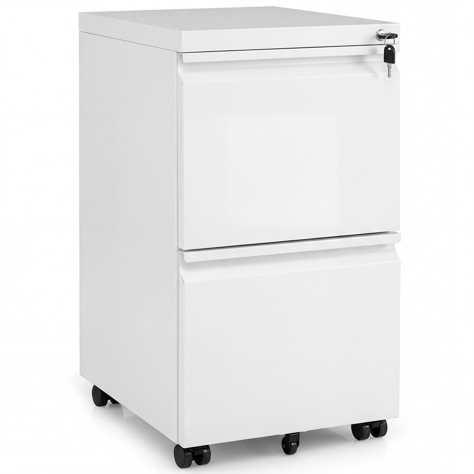 COSTWAY Rollcontainer, Aktenschrank abschließbar Stahl mit 2 Schubladen 44x37x67cm