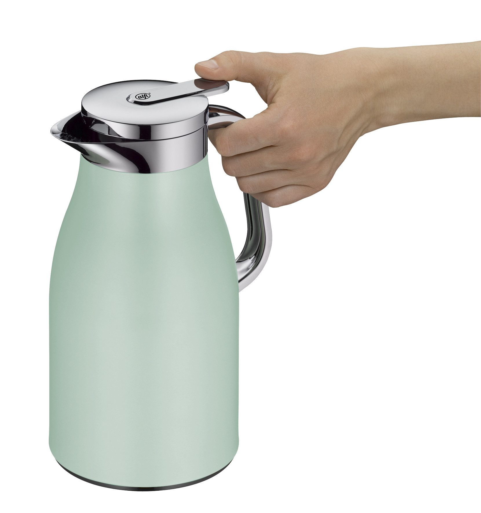 Alfi Isolierkanne SKYLINE, mit Hartglaseinsatz und ergonomischem Griff, 1 l, (1-St), 12h heiß & 24h kalt, Drehverschluss mit bequemem Druckknopf
