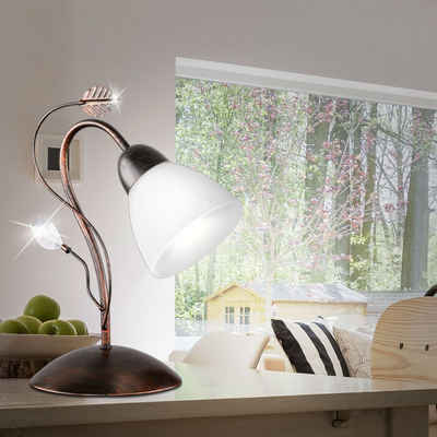 etc-shop LED Tischleuchte, Leuchtmittel inklusive, Warmweiß, Tisch Lampe Wohn Steh Leuchte Metall Kristall Glas Weiß