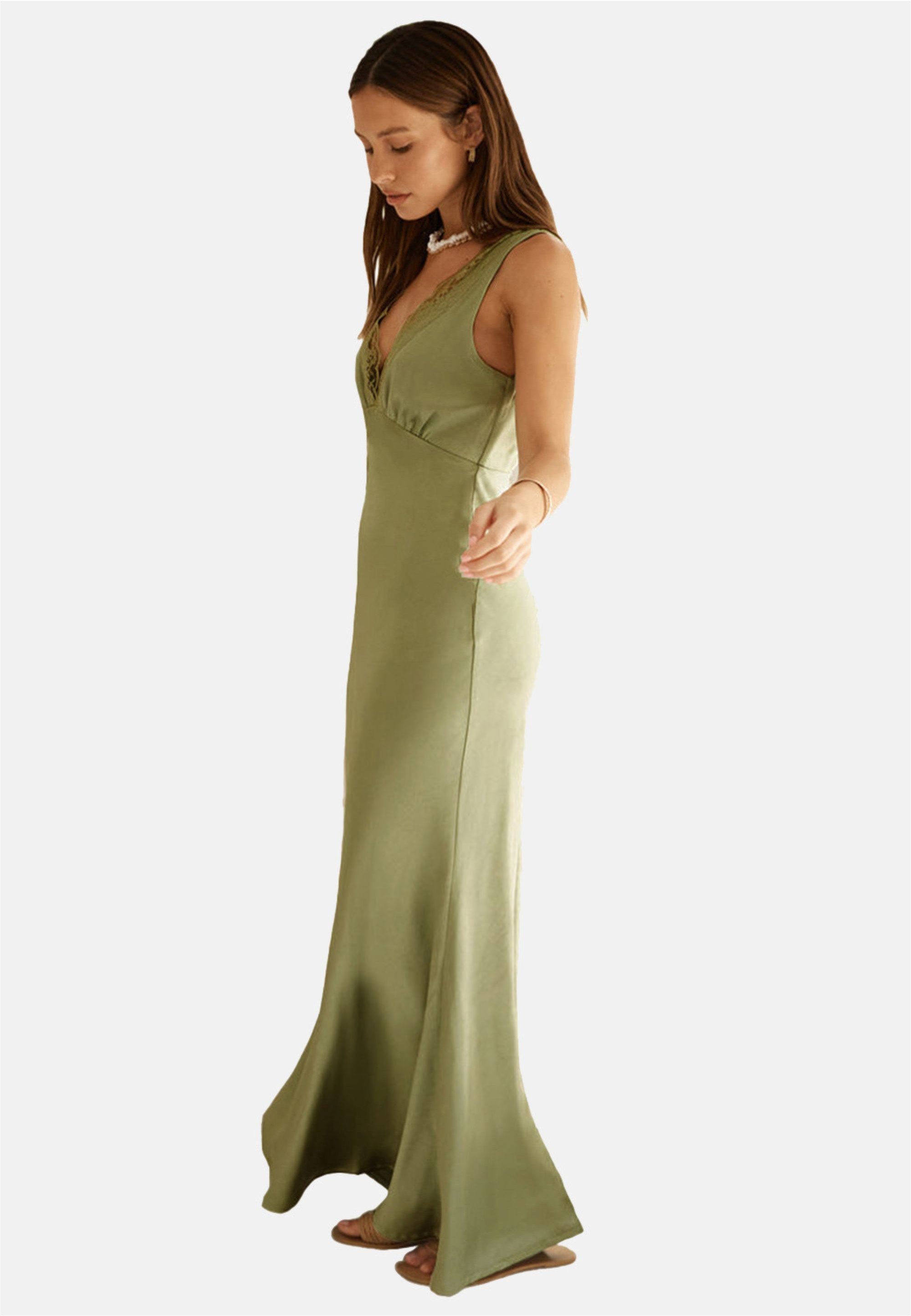 Moda Minx Jerseykleid Ella Long Dress mit wunderschönem Spitzenbesatz an den Trägern