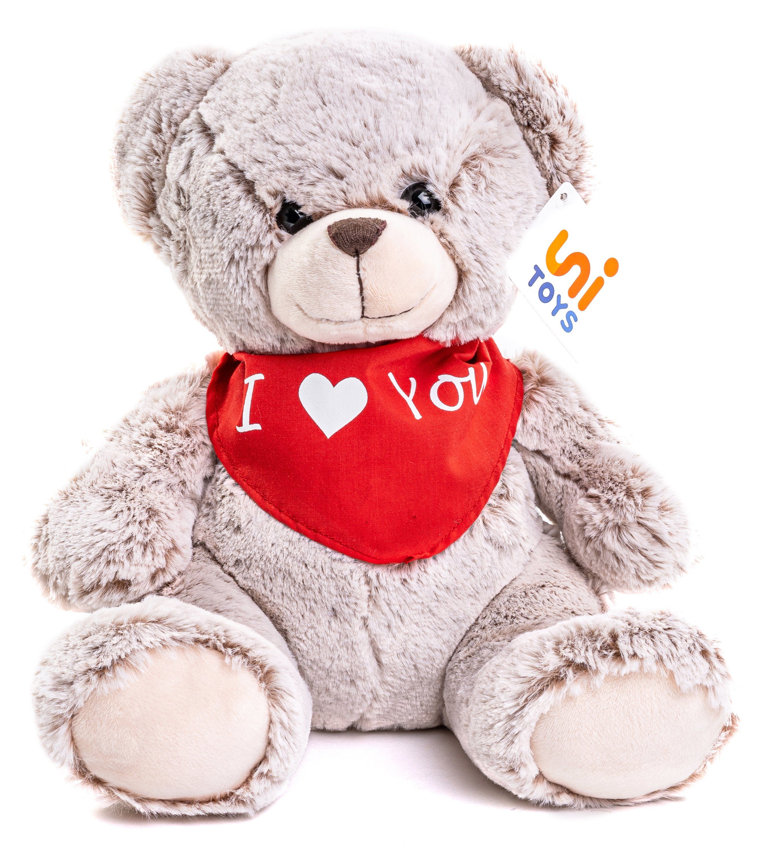 Uni-Toys Kuscheltier Teddybär, superweich - Halstuch "I Love You" - verschiedene Modelle, zu 100 % recyceltes Füllmaterial | Kuscheltiere