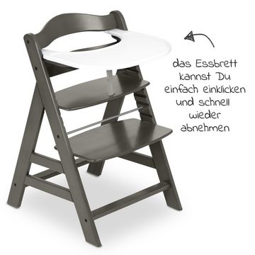 Hauck Hochstuhl Alpha Plus Charcoal, Holz Kinderhochstuhl mit Essbrett, Sitzkissen verstellbar, mitwachsend