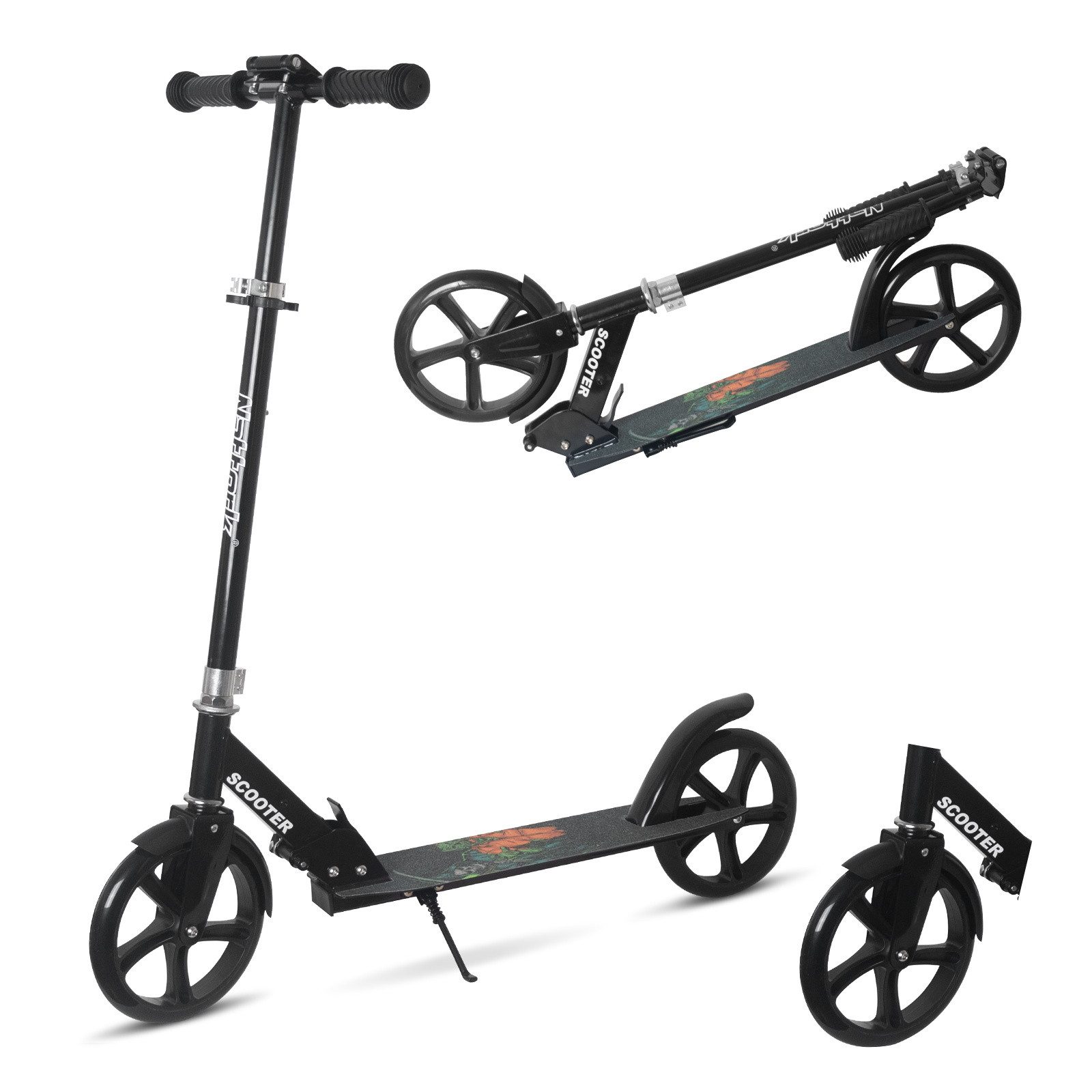 Nattork Scooter Klappbarer Kickscooter für Kinder und Erwachsene, bis 100 kg Traglast, (1 tlg), Stabiler Tretroller mit höhenverstellbarem Lenker, 8-Zoll PU-Rädern