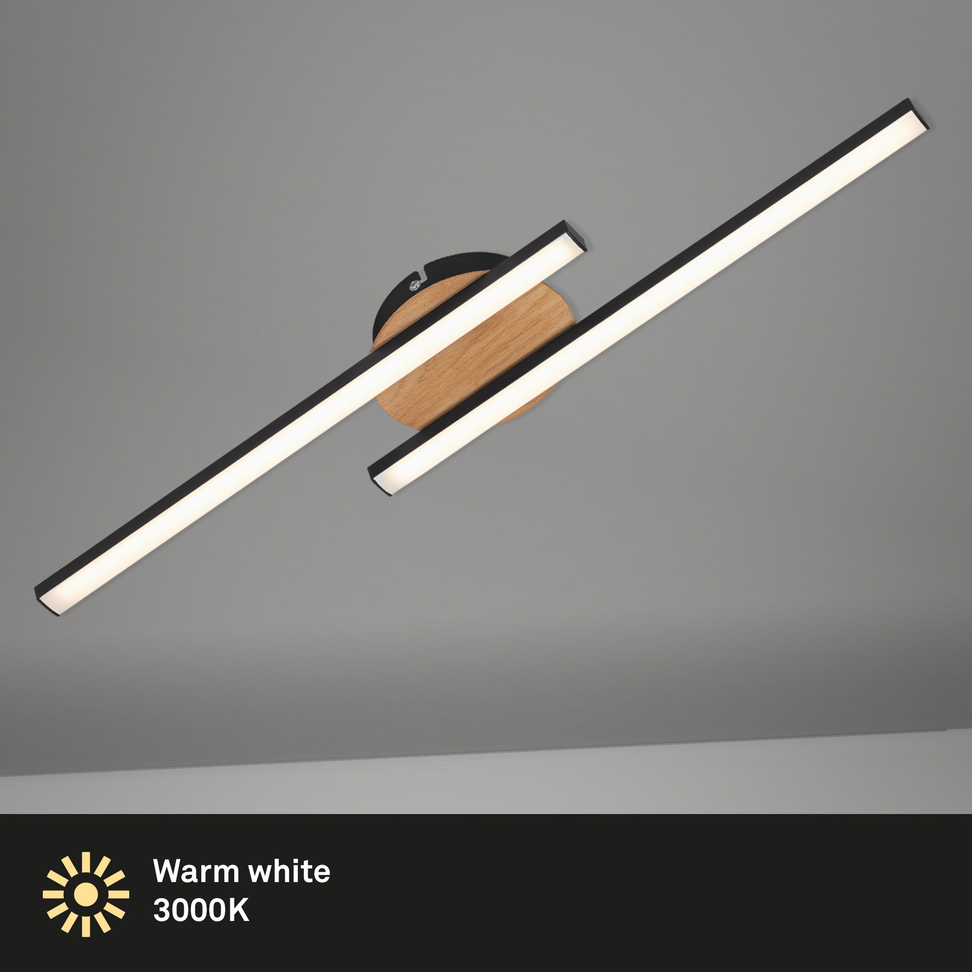 Briloner Leuchten LED Deckenleuchte modern Deckenlampe 2-flammig Schwarz Holz Design, LED fest integriert