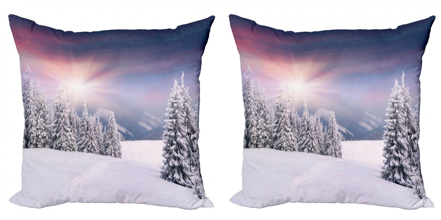 Kissenbezüge Modern Accent Doppelseitiger Digitaldruck, Abakuhaus (2 Stück), Winter Idylle Im Freien Sonnenuntergang