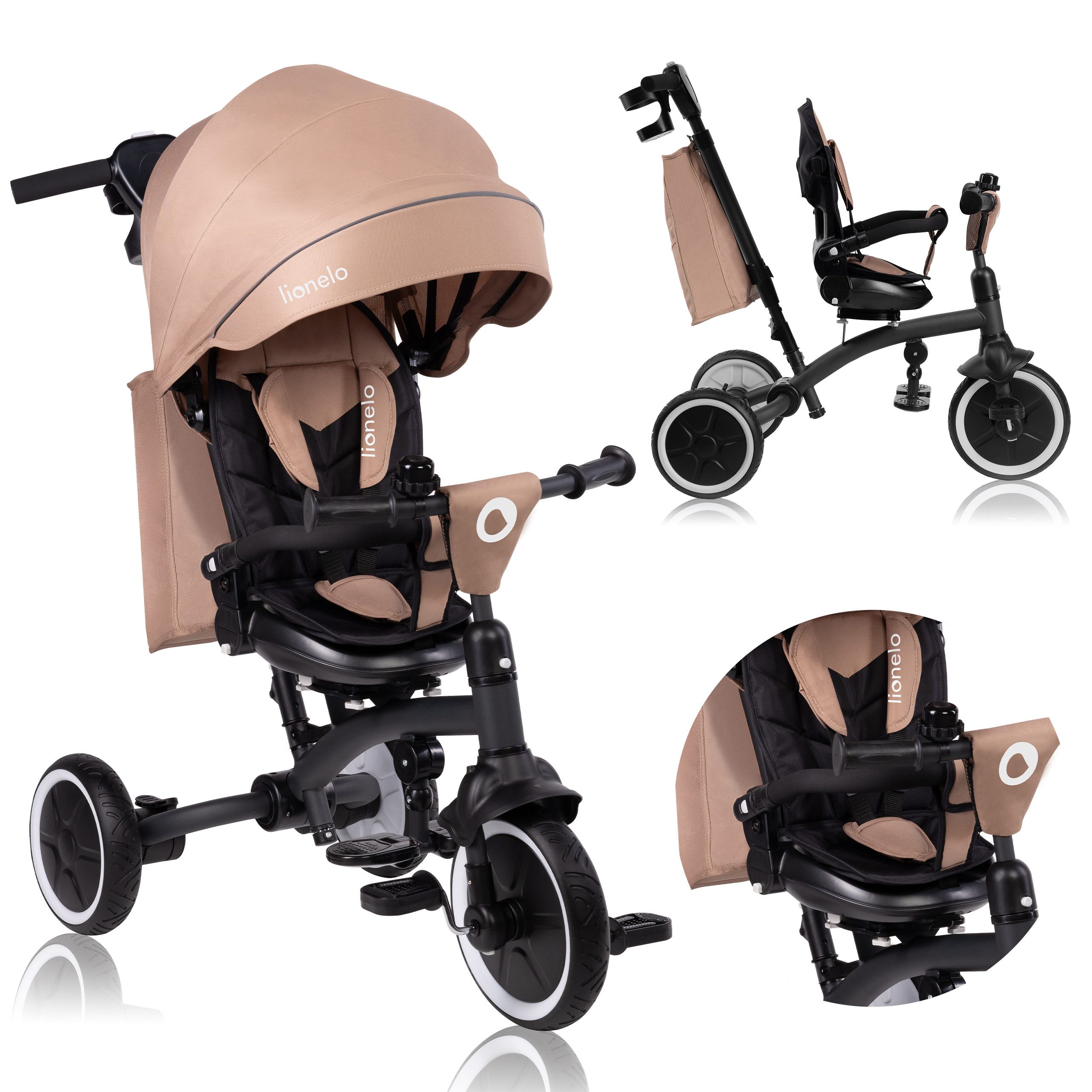 lionelo Dreirad-Kinderwagen TRIS PLUS, Inklusive Glocke, Tasche und Becherhalter/ab 9 Monaten