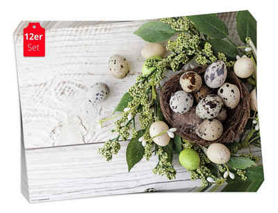 Platzset, Tischset Frühling, Ostern & Blumen - Grün-weißer Frühlingstisch, Tischsetmacher, (aus Naturpapier in Aufbewahrungsmappe, 12-St., 44 x 32 cm / grün-weiß)