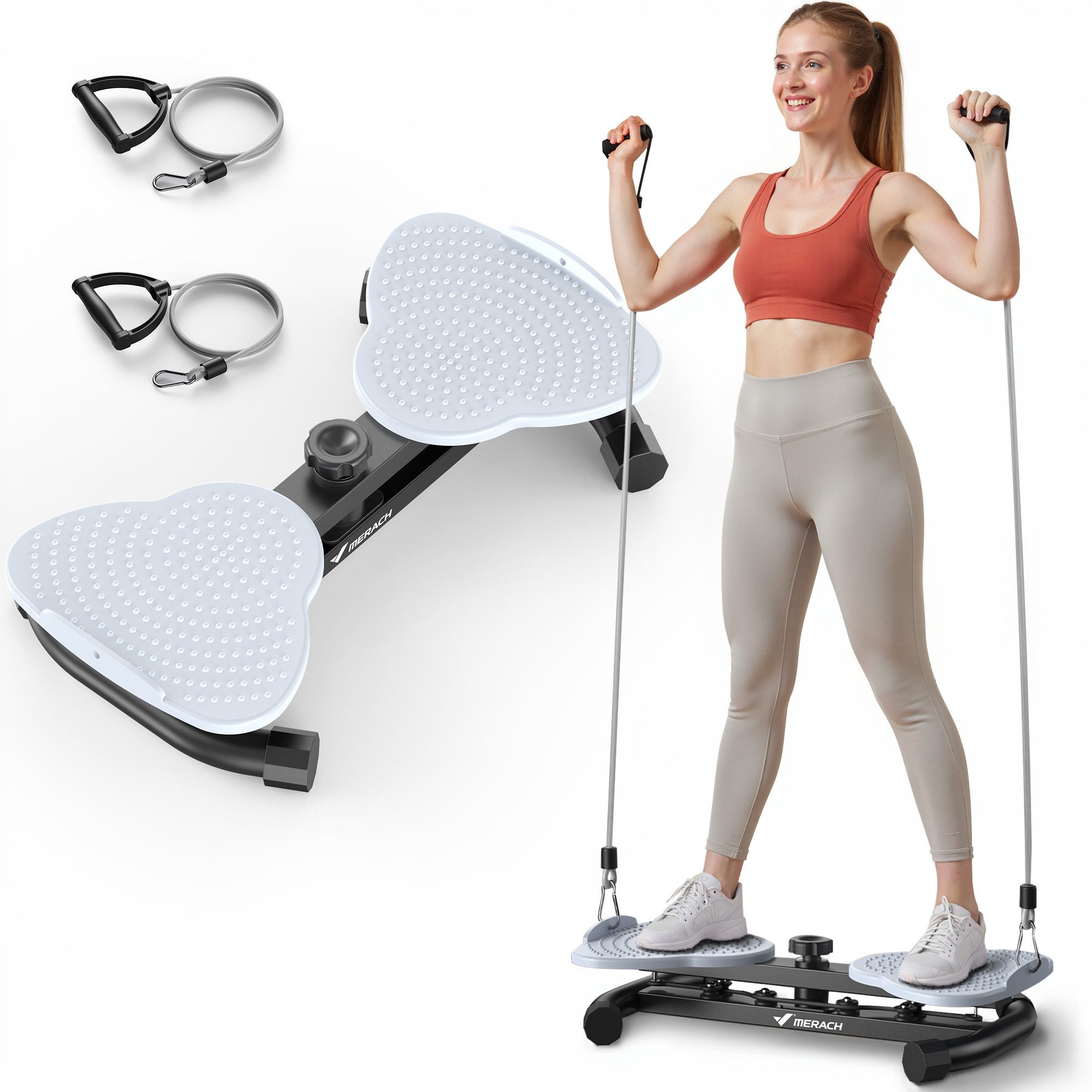 MERACH Multitrainer Twist Waist Disc Board, Bauchmuskel-Trainingsgerät, (mit verstärktem Kordelzug, Twist-Fit Drehscheibe, Massage-Fußsohle, 1-St., bis 136kg mit hochwertigen Zugseilen, Fußmassage, Bauchtrainer), rutschfester, geräuschloser Heimtrainer für effektiven Gewichtsverlust