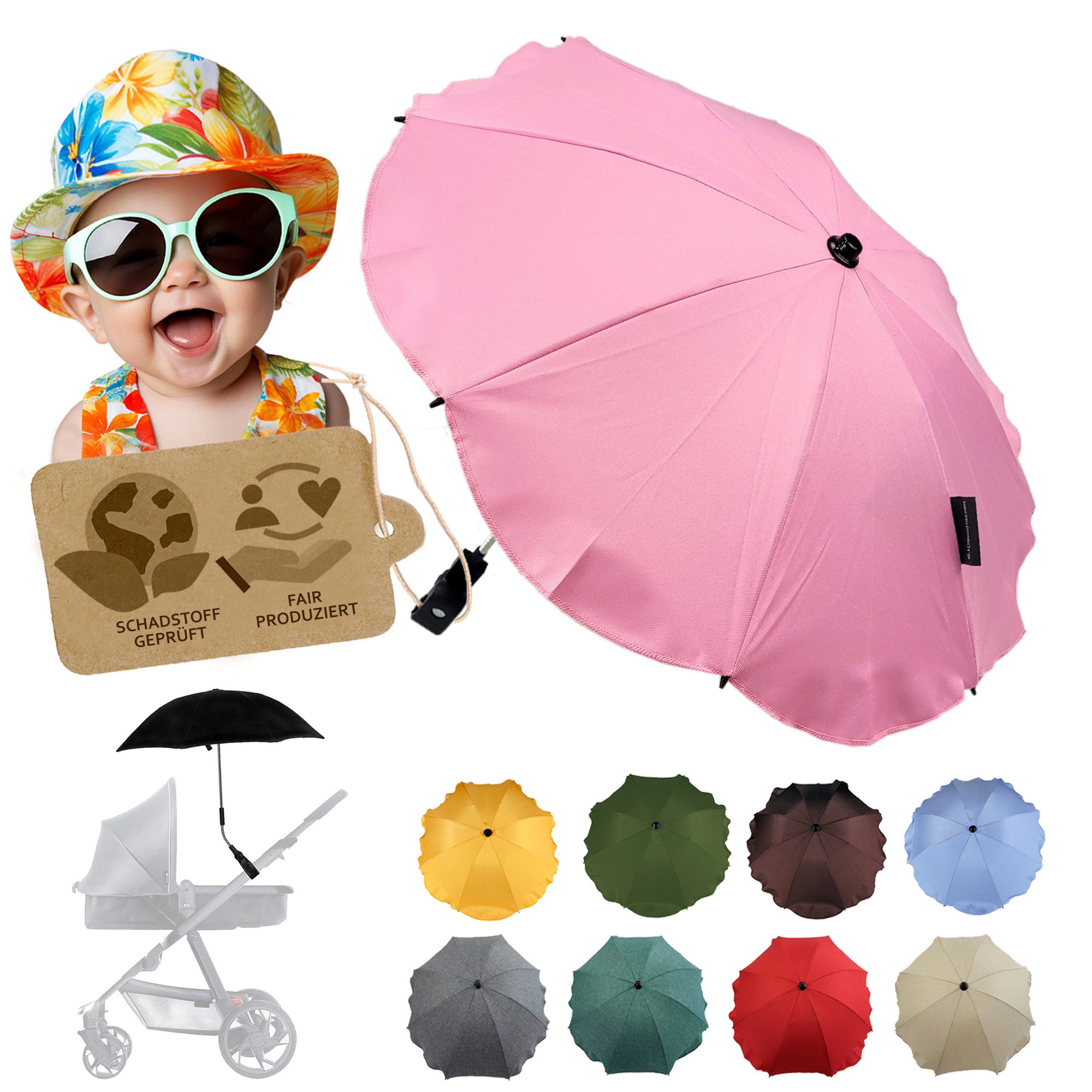 BambiniWelt by Rafael K. Kinderwagen-Sonnenschutzhülle Sonnenschirm Sonnenschutz für Kinderwagen Buggy Jogger universal UV50+, UV 50+ Schutz