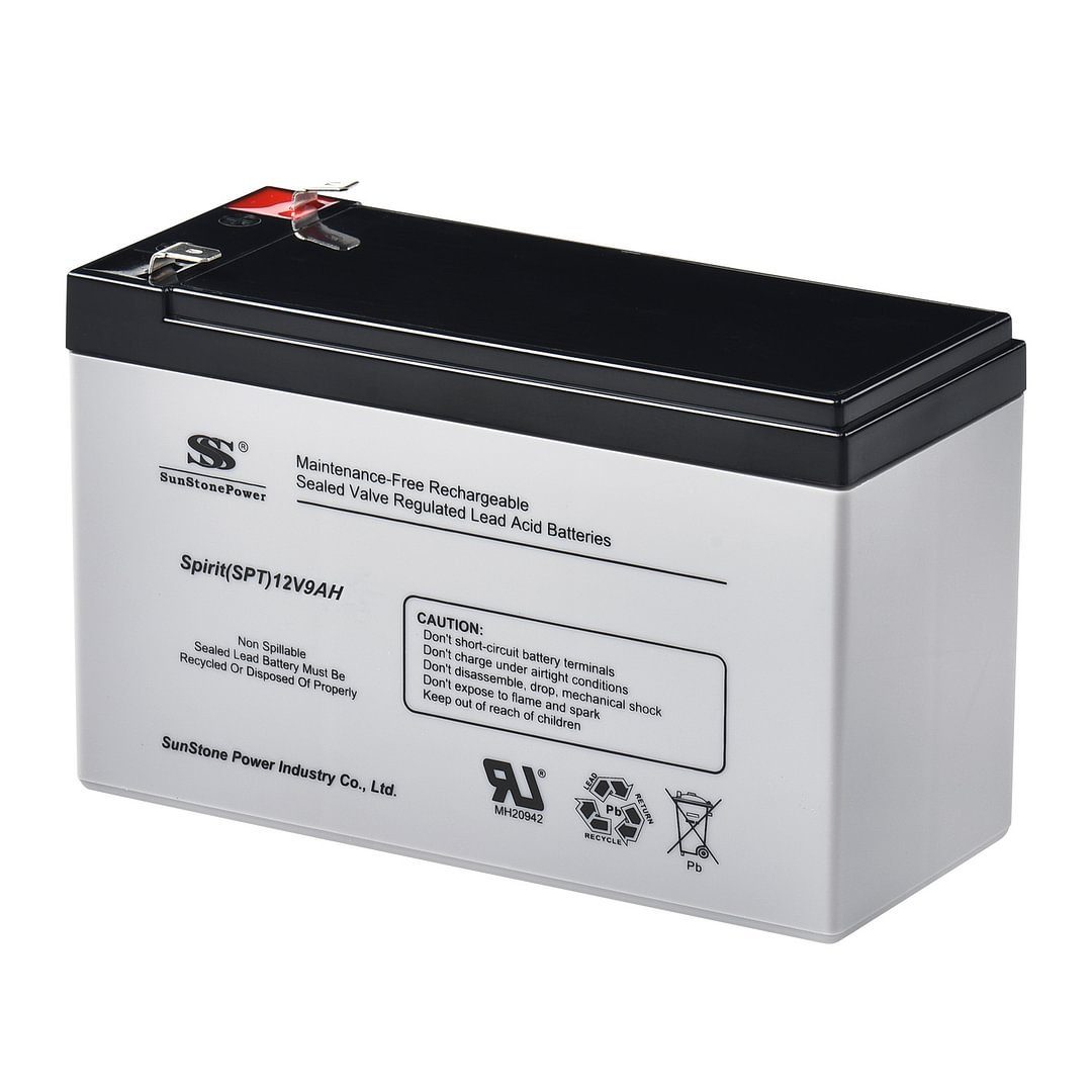 Sunstone Power 12 Volt Batterie 9AH AGM Stromspeicher Aufladbare Akku für Alarmanlage Bleiakkus SPT12-9 9000 mAh (12 V), Auslaufsicher und wartungsfrei, geringe Selbstentladung (3% / Monat)