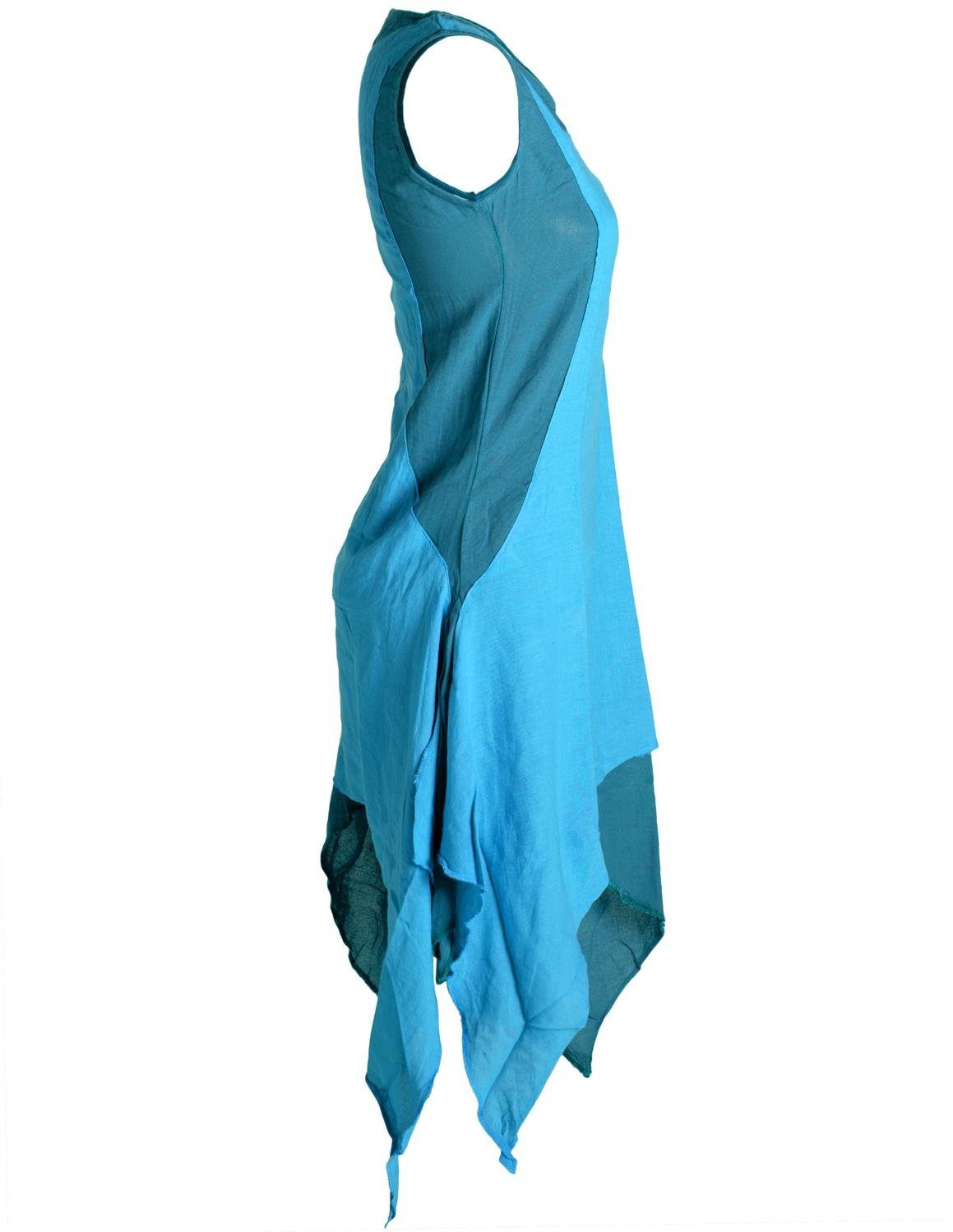 Style Kleid Boho, Ärmelloses Lagenlook Goa, Vishes Sommerkleid türkis Baumwolle Hippie handgewebte