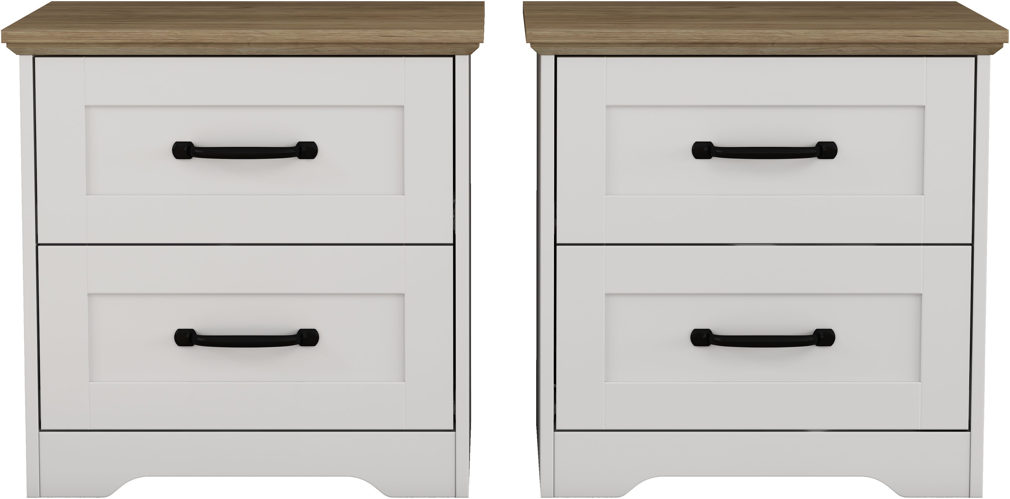 OTTO home Nachtkommode Emmilia Nachttisch Set im Landhaus Design (2 St., Schlafzimmer Kommoden Nachschrank im 2er Set), 2 Schubladen je Nachttisch - viel Stauraum im Schlafzimmer