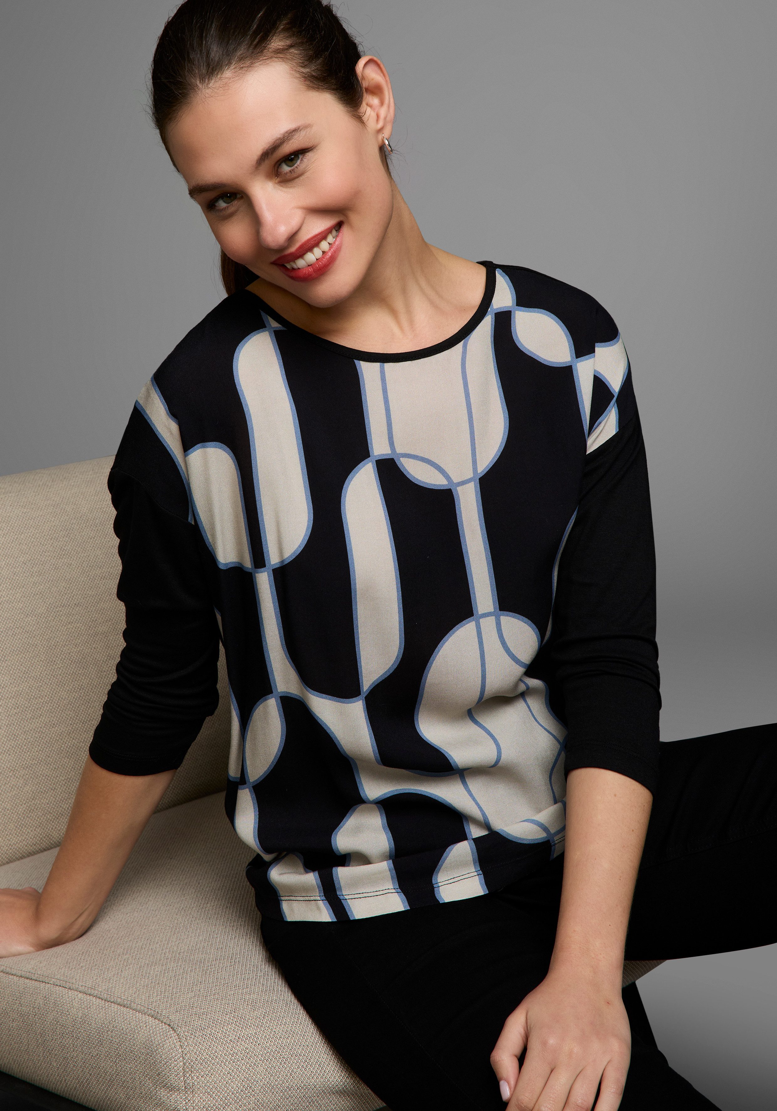 Laura Scott Shirtbluse mit Grafik-Print im Materialmix günstig online kaufen