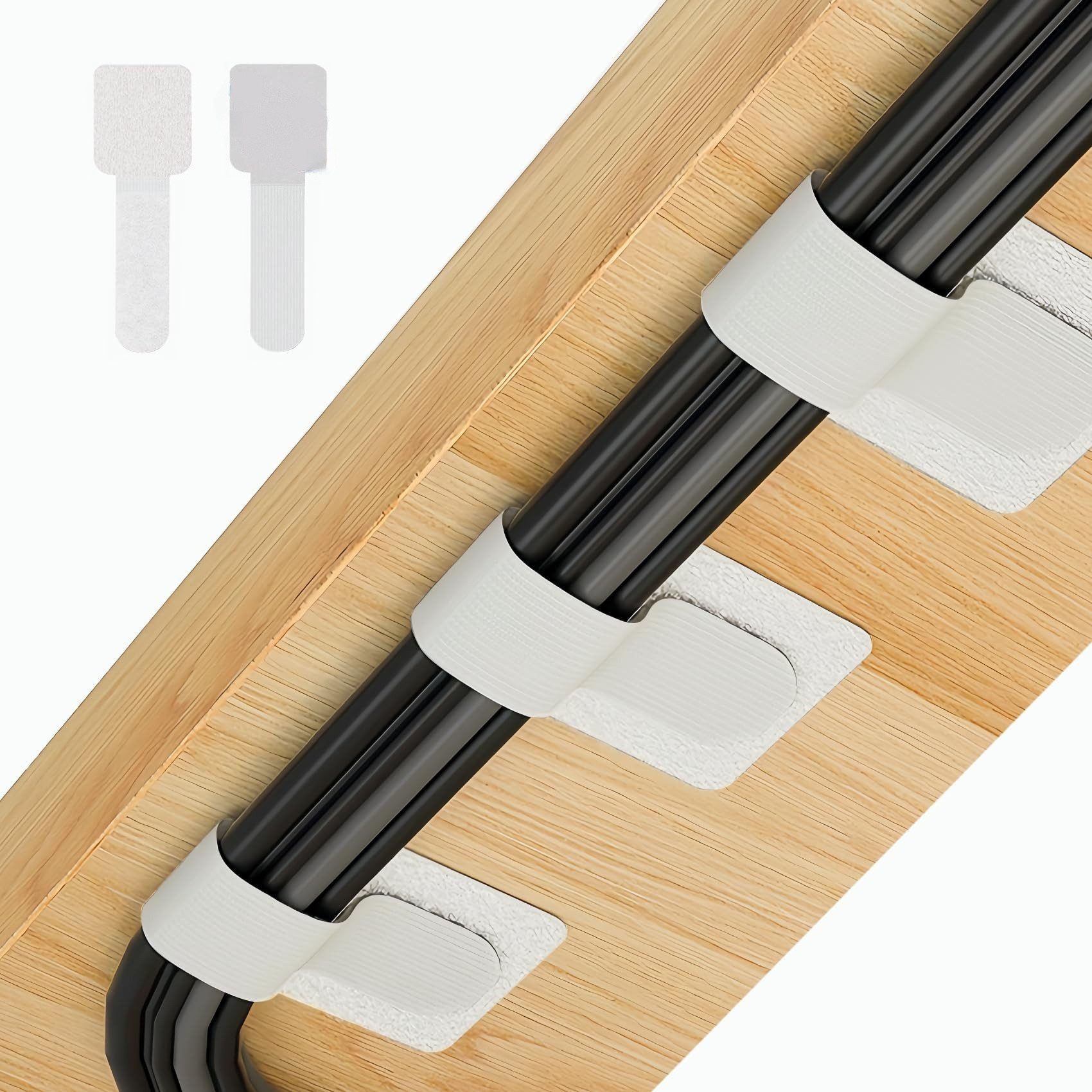 FOUORTUNATE-BEE Kabelbinder 50er Set Kabelmanagement Clips & Klettbänder selbstklebend Kabelhalter für Schreibtisch, TV, Computer & Lichterketten
