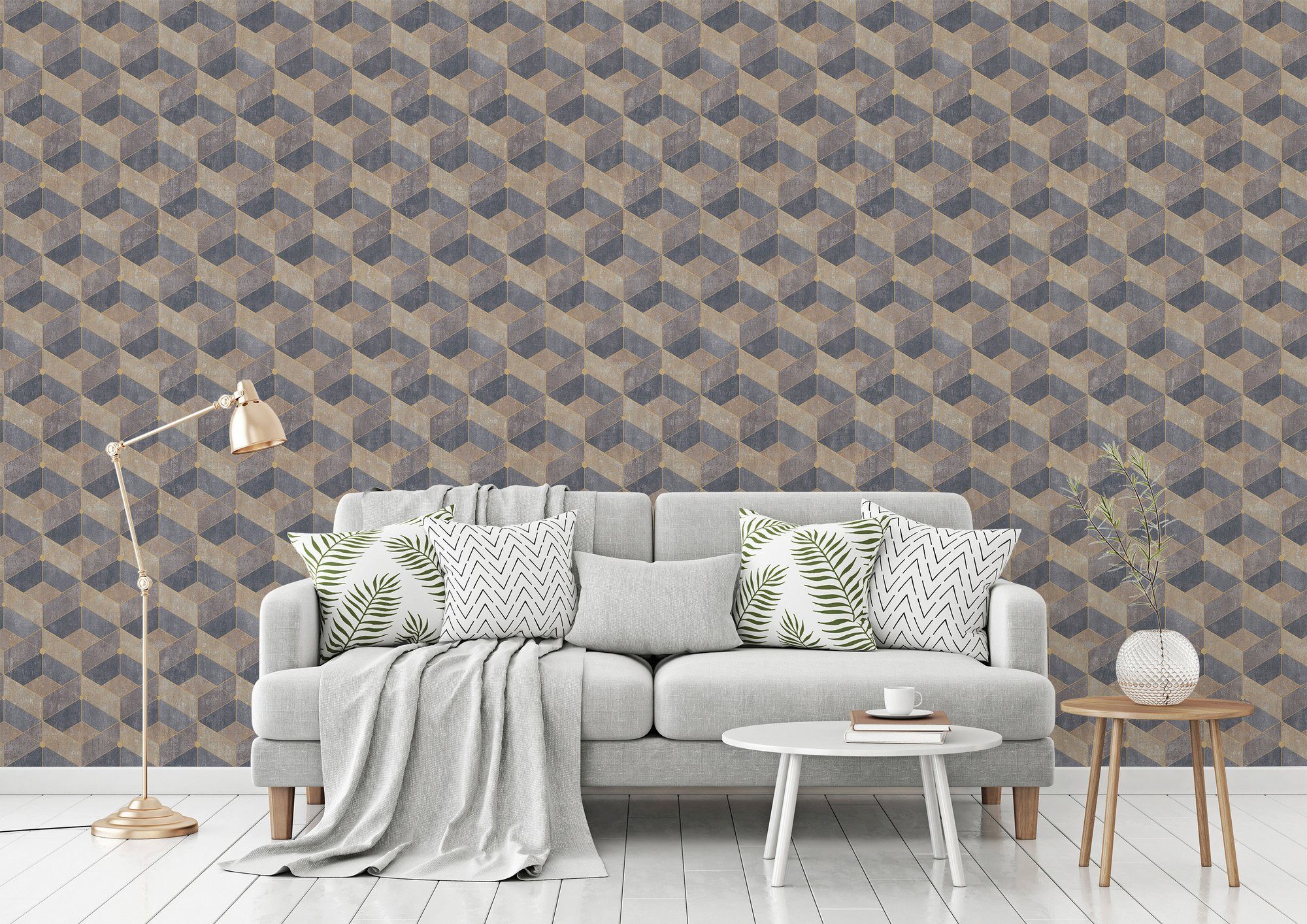 3D strukturiert, living Geometrisch A.S. Titanium, beige-goldfarben walls Effekt 3D-Tapete Création Tapete 3D-Optik,