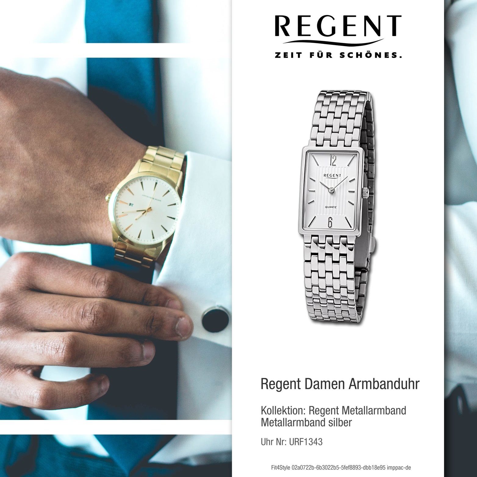 (ca. 20x29mm) Gehäuse, Analog, Quarzuhr silber, Metallarmband Regent Armbanduhr rundes groß Regent Damen Damenuhr