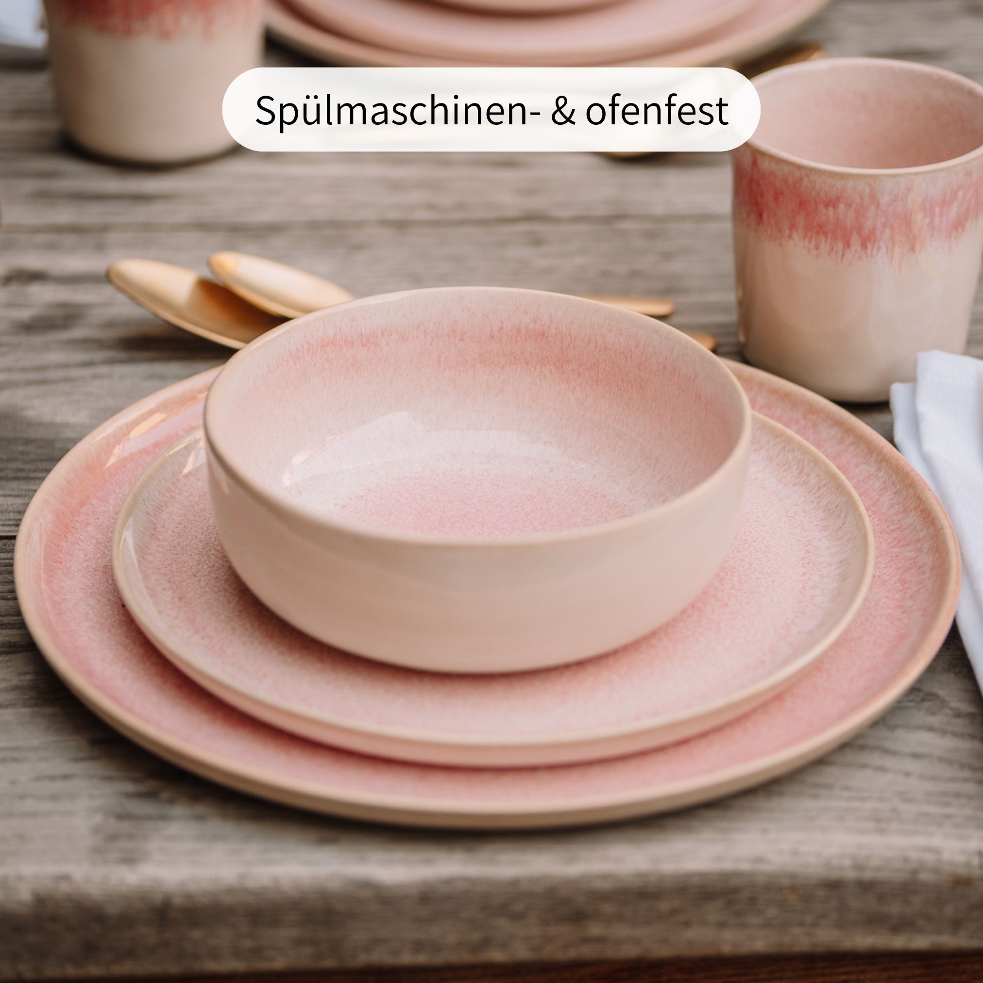 Econovo Geschirr-Set Handgefertigt (4-tlg), Steingut, Küchengeschirr aus Keramik Made in Portugal