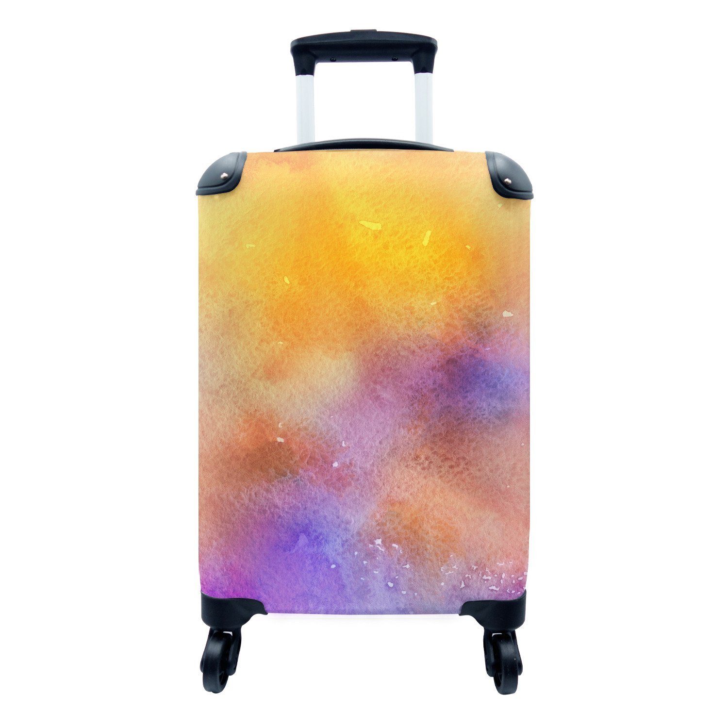 MuchoWow Handgepäckkoffer Aquarell - Gelb - Lila, 4 Rollen, Reisetasche mit rollen, Handgepäck für Ferien, Trolley, Reisekoffer | Handgepäck-Koffer