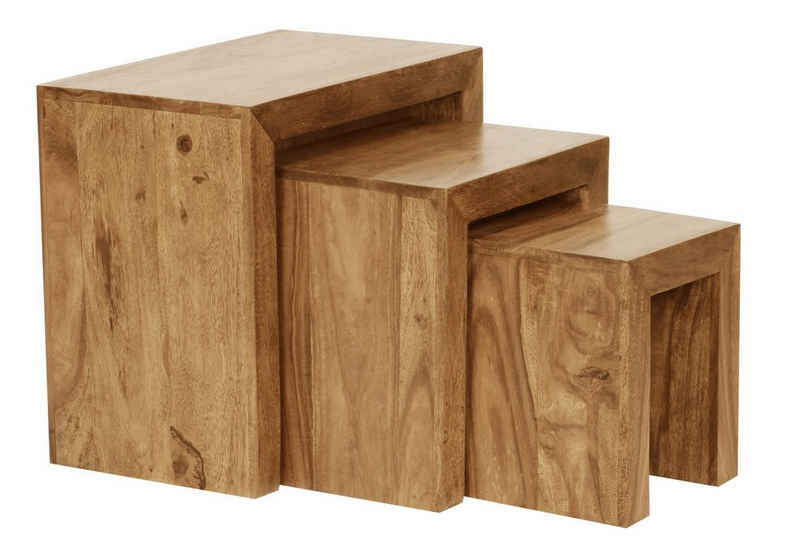 Wohnling Satztisch »WL1.440«, 3er Set MUMBAI Massiv-Holz Akazie Wohnzimmer-Tisch Landhaus-Stil Beistelltisch dunkel-braun Naturholz