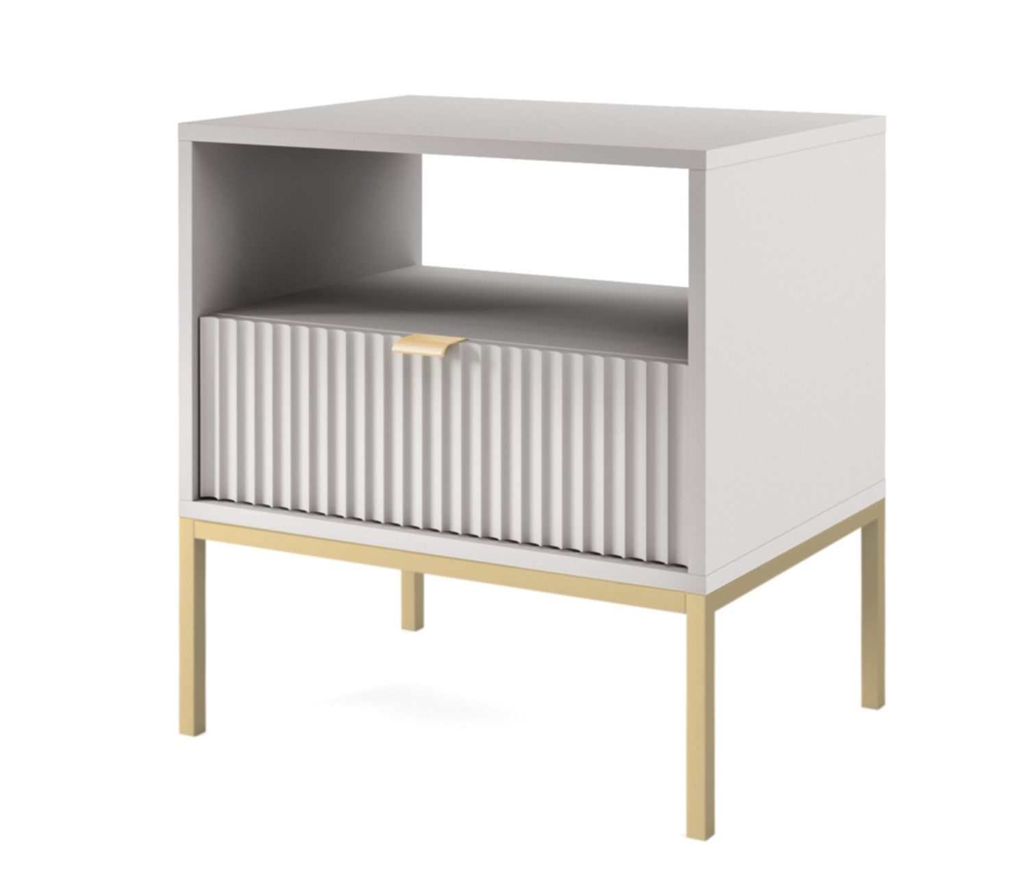 Nachttisch Nachtschrank NANCY, Nachttisch mit Schublade, 54 cm, goldene Griffe