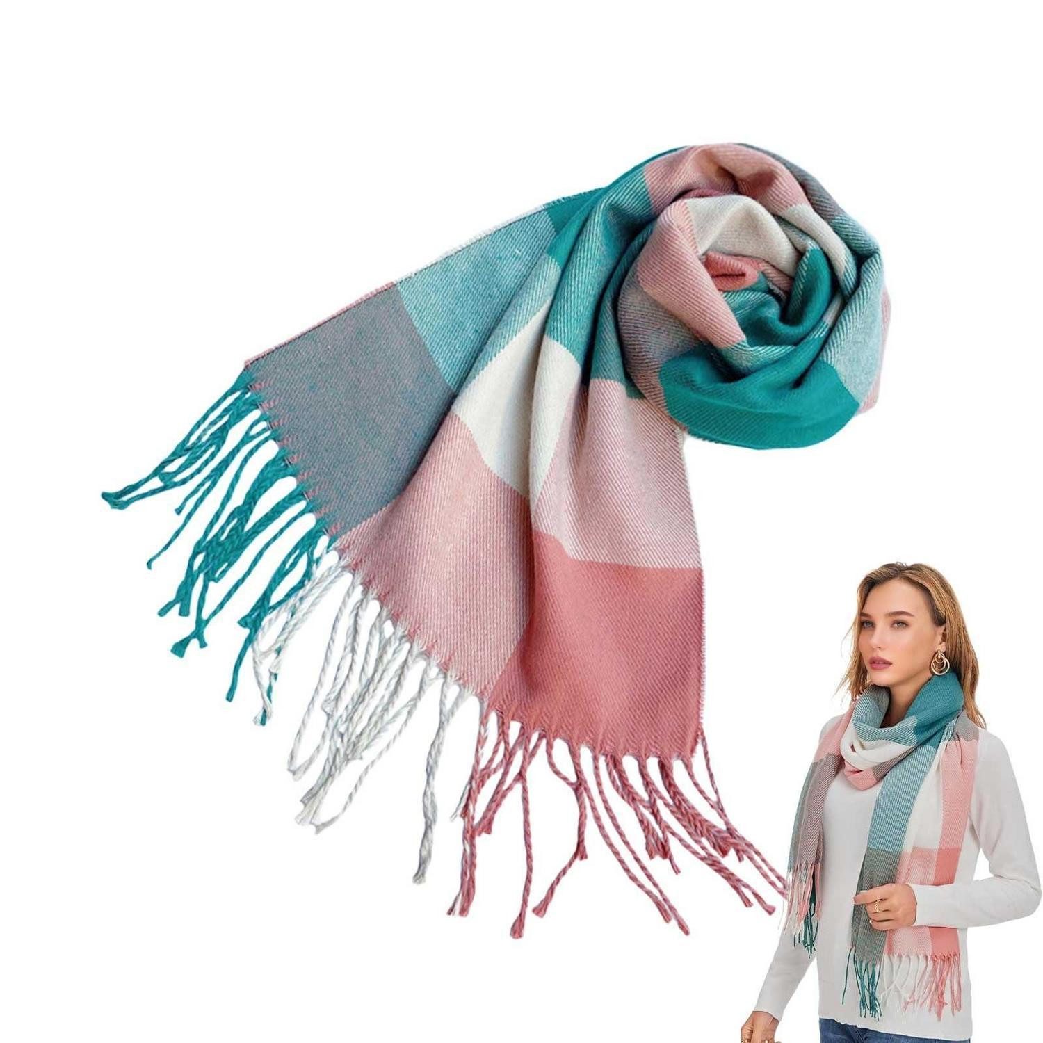 LuxusKollektion Schal Schal Kariert Rosa Grün 35x190cm, (1-St)