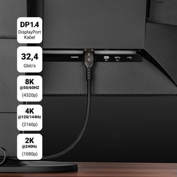 SEBSON DisplayPort Kabel 2m - DP 1.4 male/male, 8K/60Hz 4K/144Hz 2K/240Hz Audio- & Video-Kabel, (200 cm)