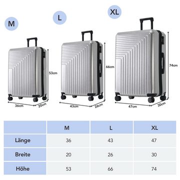 Gotagee Kofferset 3-teiliges Koffer-Set Gepäckstück Reisekoffer mit TSA-Schloss Silber, Rechteckige Streifen