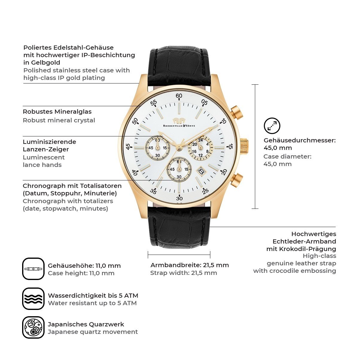 Rhodenwald & Söhne Chronograph Goodwill gelbgold Goodwill, aus Edelstahl – Bild 2 von 5