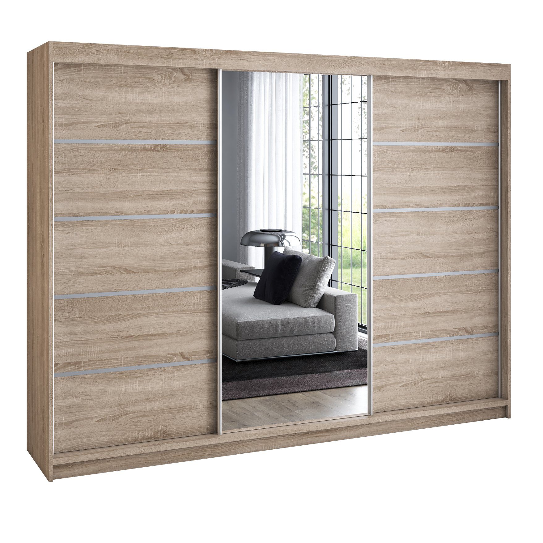 A&J MöbelLand GmbH Schiebetürenschrank VILUNO Moderner 3-türiger Kleiderschrank mit Spiegel (TOP ANGEBOT! Geräumiger Schrank mit einer Breite von 200 cm ideal zur Aufbewahrung von Kleidung und Accessoires. Wählen Sie das ideale Modell für Ihr Schlafzimmer
