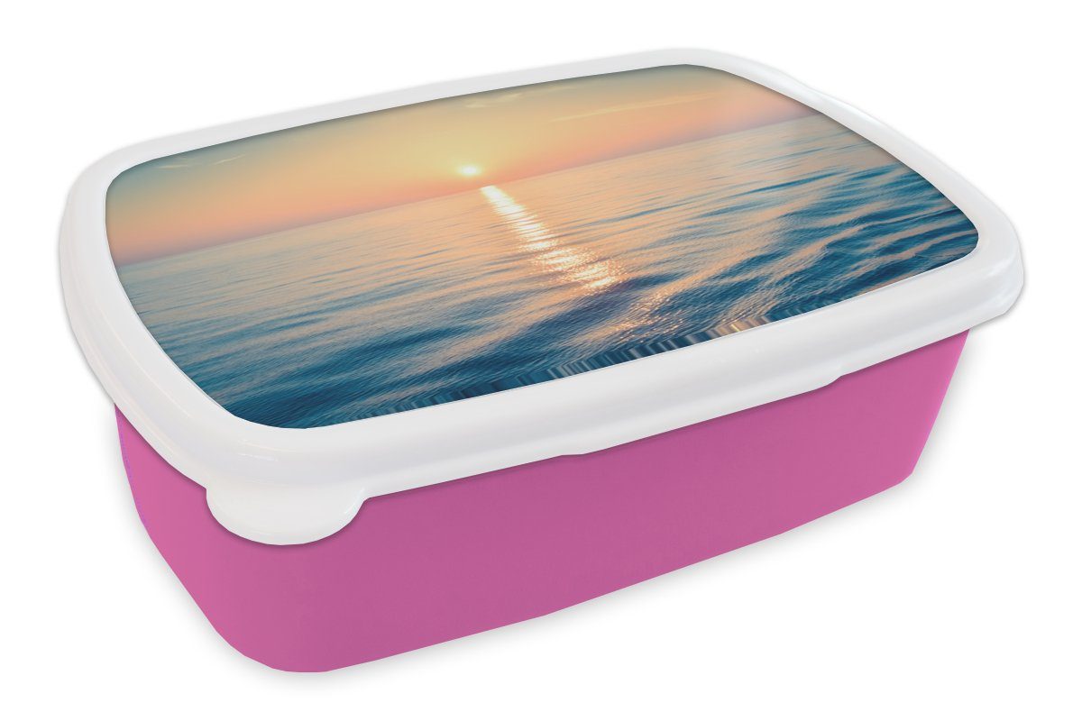 MuchoWow Lunchbox Sonne Brotbox Mädchen, rosa - (2-tlg), Erwachsene, Kunststoff, Kunststoff - für Farben, Kinder, Snackbox, Meer Brotdose