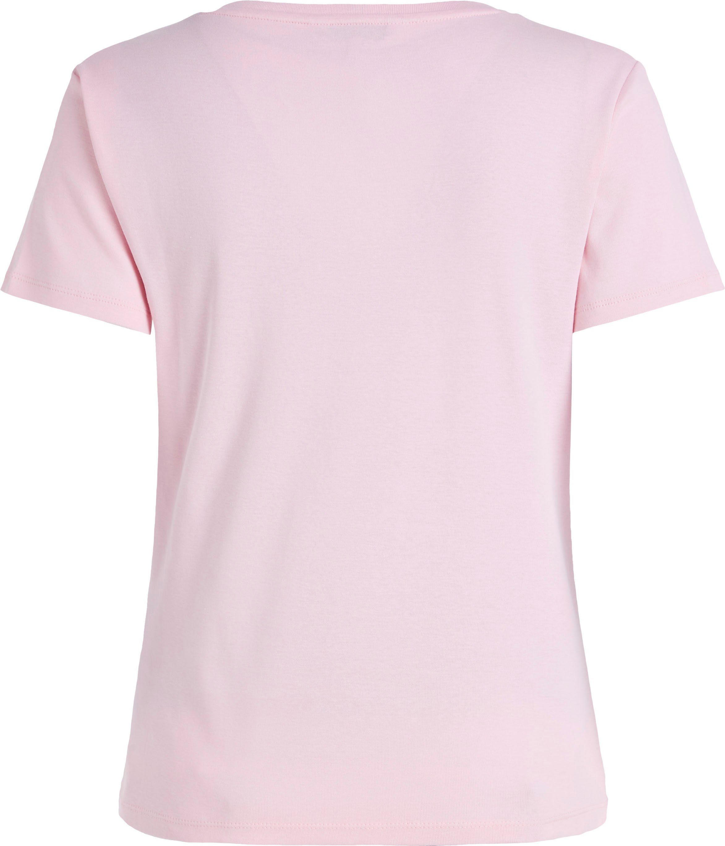 Tommy Hilfiger SS dezenter CODY mit T-Shirt RIB V-NECK SLIM Pastel Logostickerei Pink