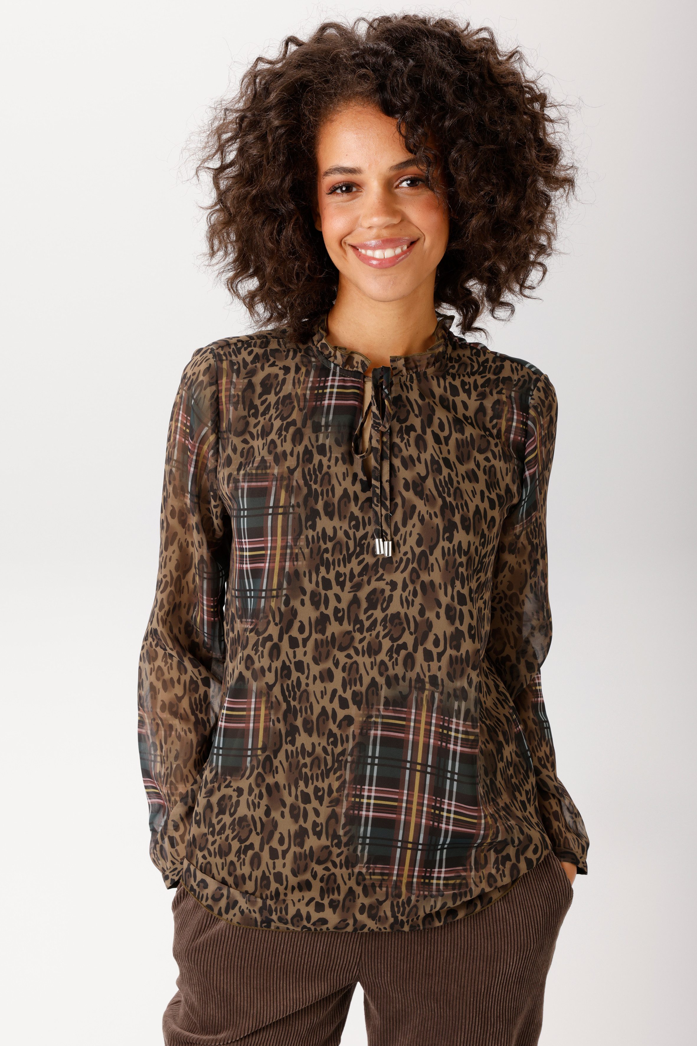 Aniston CASUAL Schlupfbluse im Leodruck mit farbenfrohen Karos - NEUE KOLLEKTION