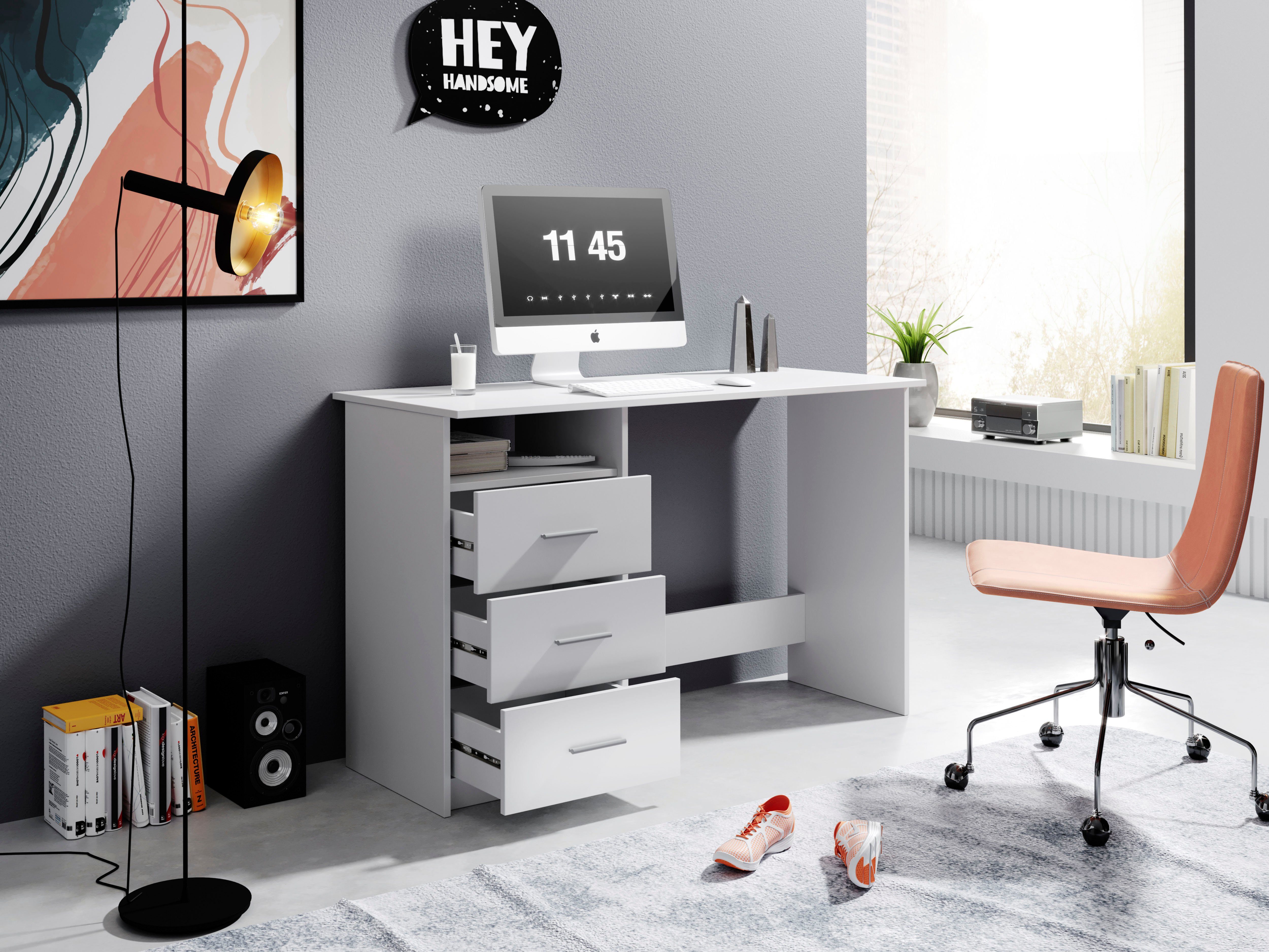 Schubkästen Schreibtisch abschließbar, Rechts mit links Adria, BEGA OFFICE oder montierbar weiß Schubkasten