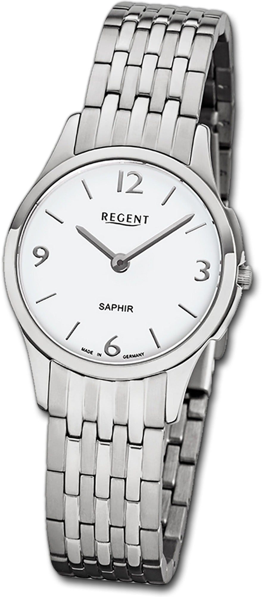 Regent Quarzuhr Regent Metall Damen Uhr GM-1615 Analog, Damenuhr Metallarmband, rundes Gehäuse, klein (ca. 28mm), silber