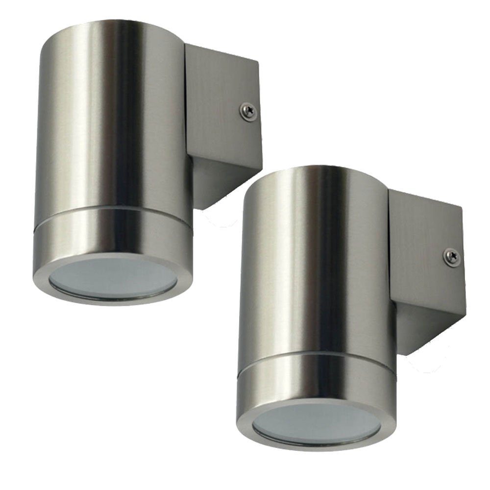 V-TAC Wandstrahler, Leuchtmittel nicht inklusive, 2er Set Außen-Wandstrahler Rund Edelstahl Glas Silber IP44 H