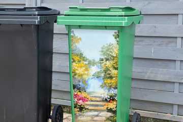 MuchoWow Wandsticker Malerei - Blumen - Natur - Ölfarbe (1 St), Mülleimer-aufkleber, Mülltonne, Sticker, Container, Abfalbehälter