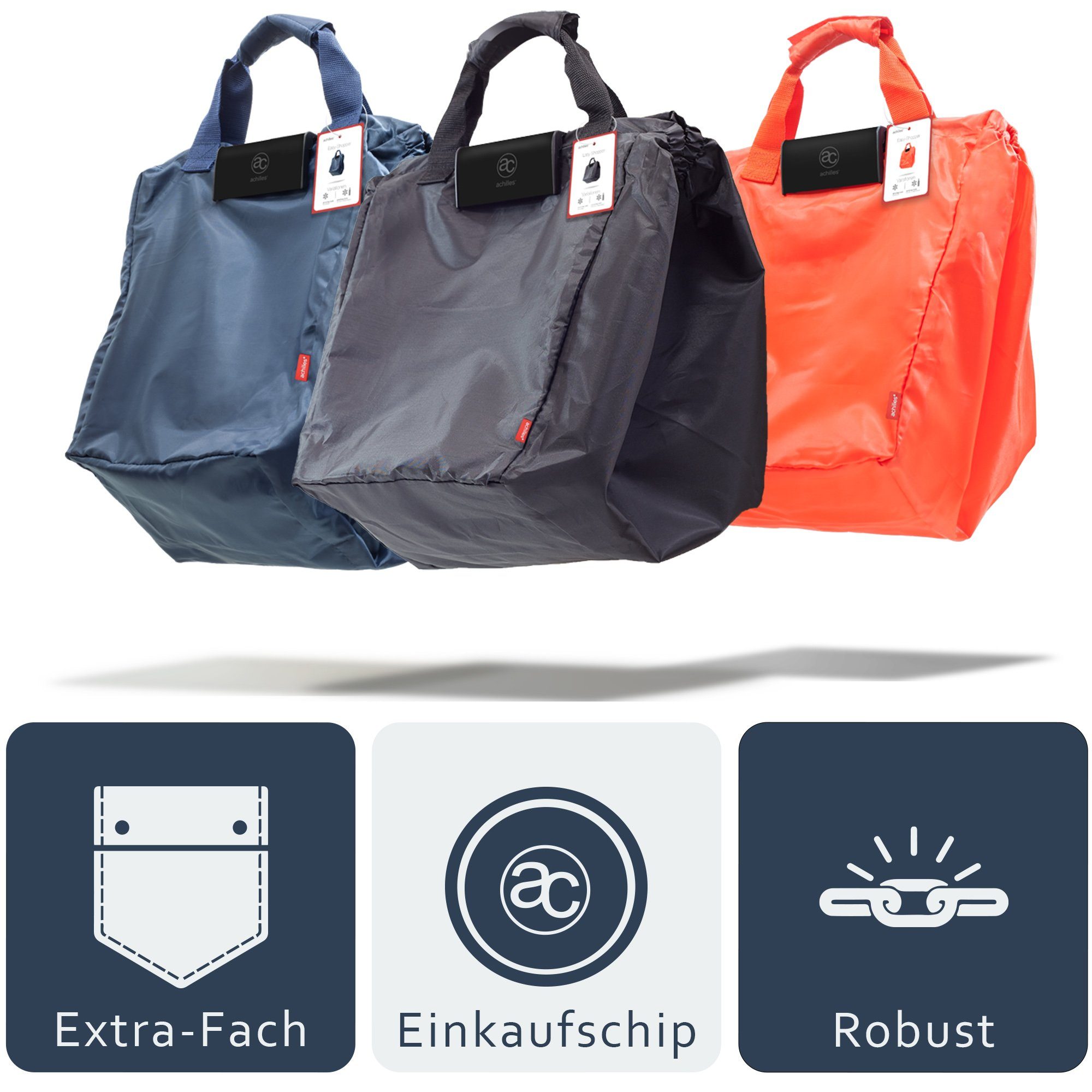 achilles Faltbare Einkaufswagentasche l 40 rot Einkaufsshopper "Combi" Einkaufstasche, Easy-Shopper