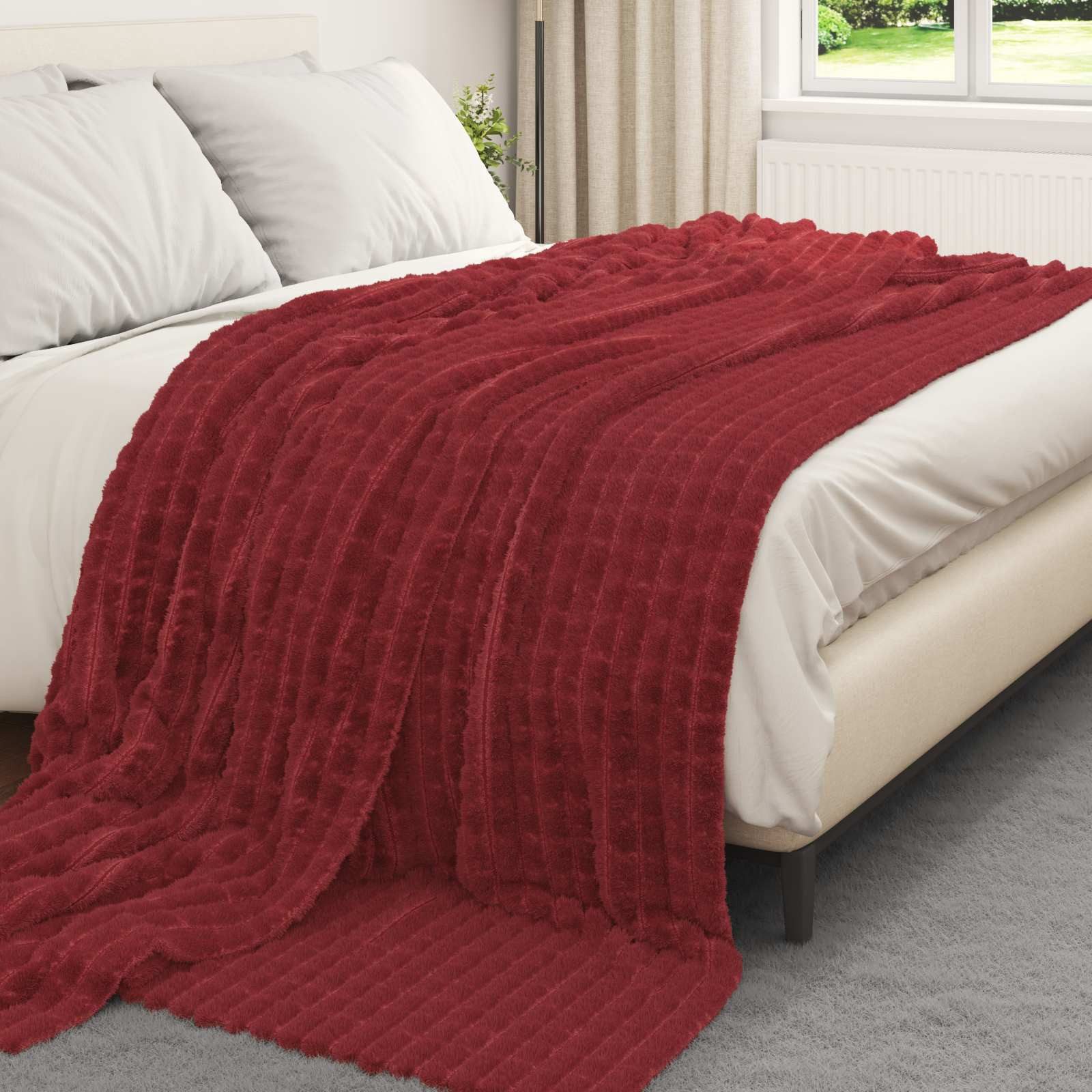 vidaXL Bettüberwurf Überwurfdecke Bordeauxrot 270 x 240 cm Fleece