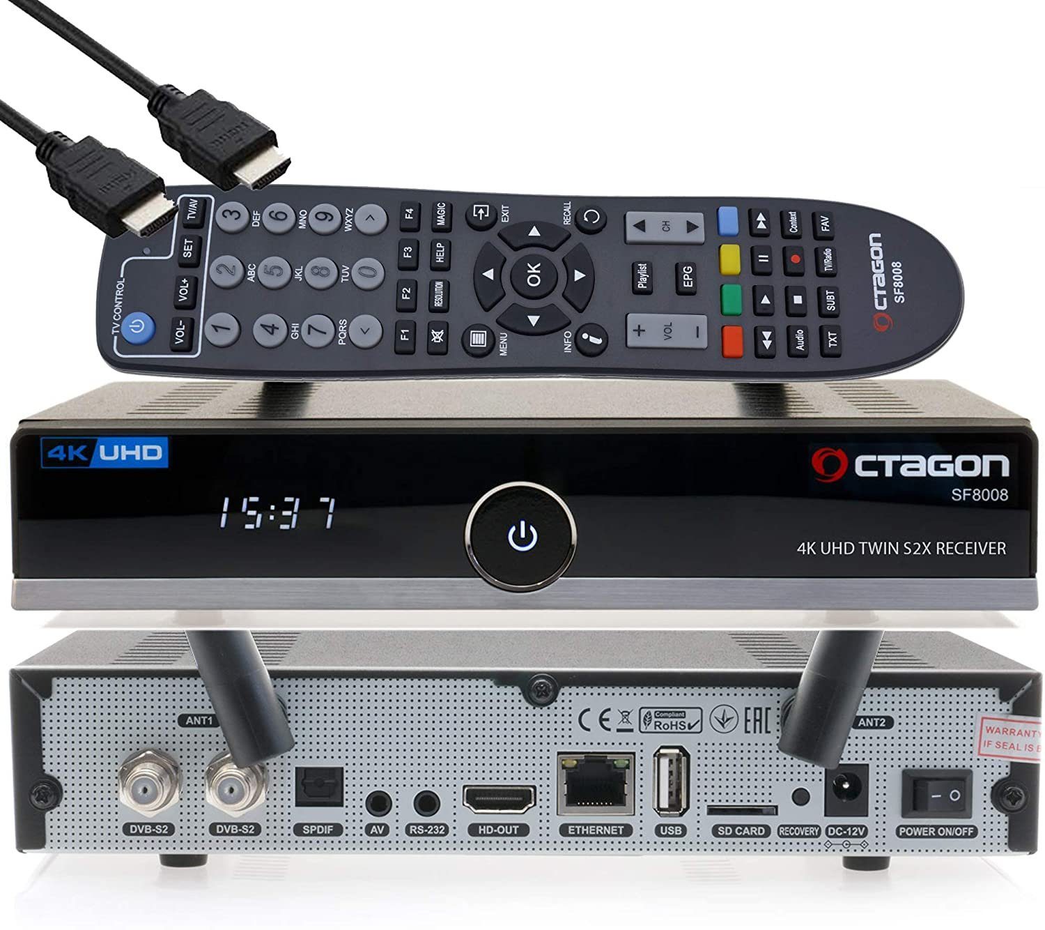 Twin Sat Receiver Mit Aufnahmefunktion Und Festplatte OCTAGON SF8008 4K UHD E2 DVB-S2X Twin - Aufnahmefunktion, WiFi SAT-Receiver