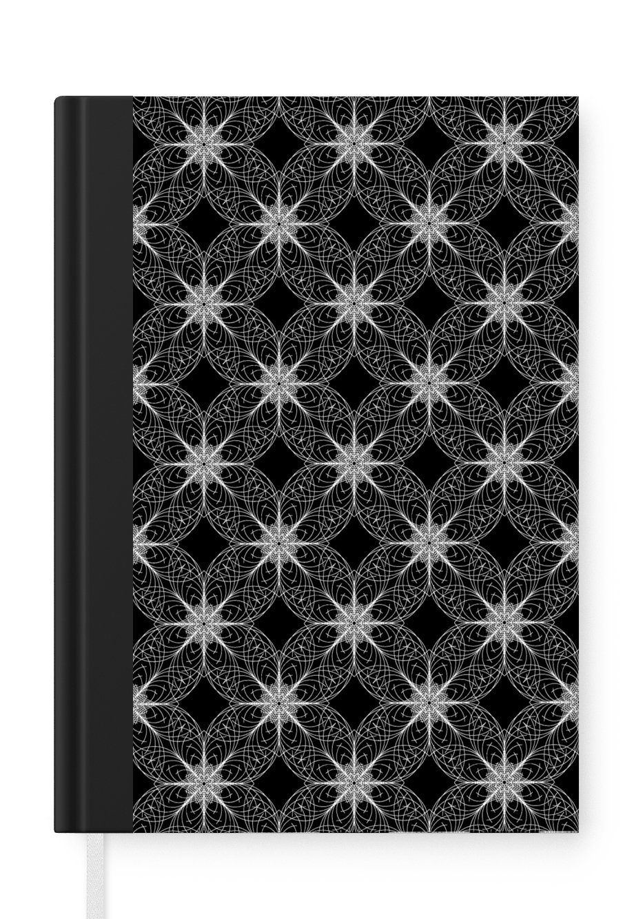 MuchoWow Notizbuch Kompass - Muster - Schwarz und Weiß, Journal, Merkzettel, Tagebuch, Notizheft, A5, 98 Seiten, Haushaltsbuch