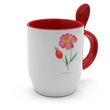 Mr. & Mrs. Panda Tasse Blume Hagebutte - Weiß - Geschenk, Tasse mit Spruch, Garten, Tasse mi, Keramik, Charmanter Keramik-Löffel