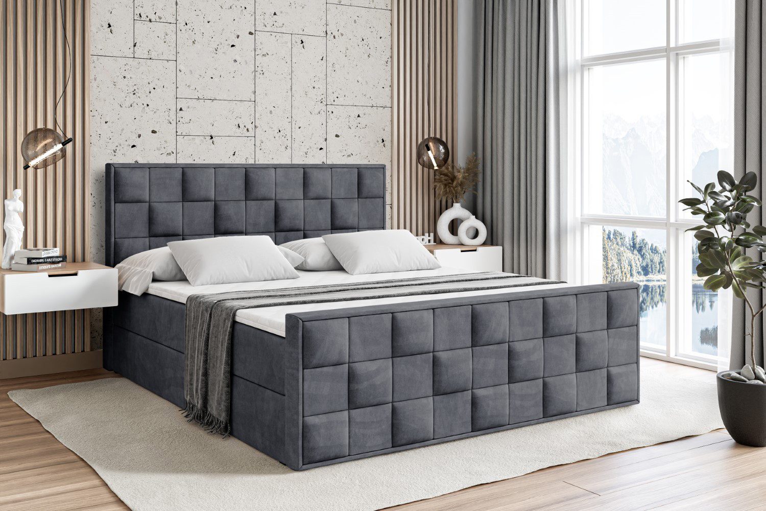ALTDECOR Boxbett ZAFIRA (mit Matratze Lattenrost Topper Polsterbett mit Bettkasten Doppelbett), H4 Multipocket / H3 Bonellfederung, Springboxbett Boxspringbett