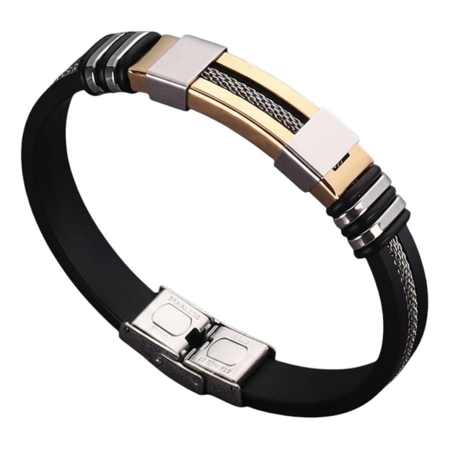 KARMA Armband Armband Herren Edelstahl Silikon Silber, Gold, Kupfer od. Schwarz (21,5 cm, 1-tlg., Männerarmband modern Schmuck für Männer), Silikonarmband Herrenarmband Herrenschmuck Schmuck Herren