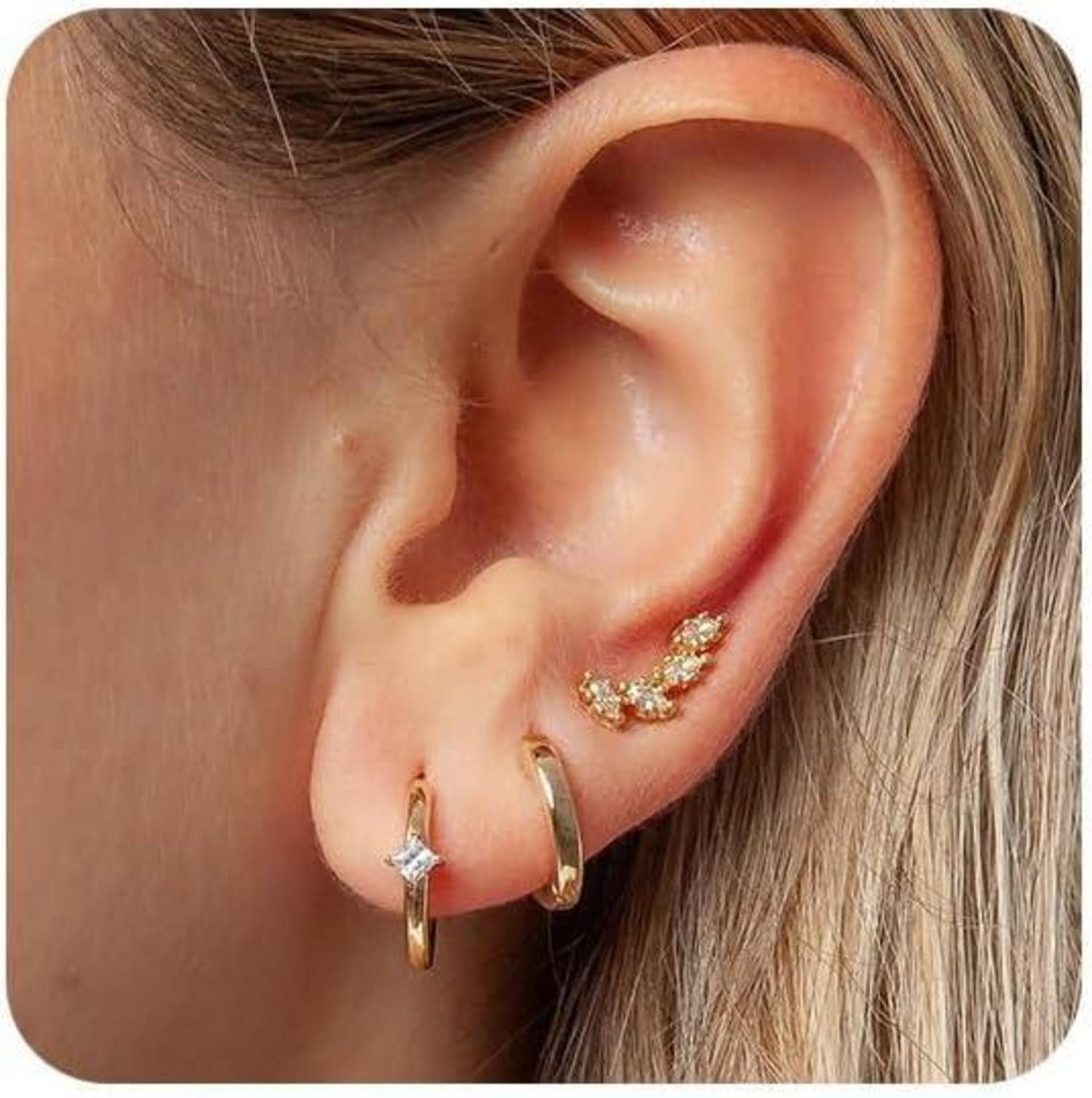 Schmuckset Ohrringe Silber 925 14K Vergoldet Damen Creolen Ohrstecker Zirkonia