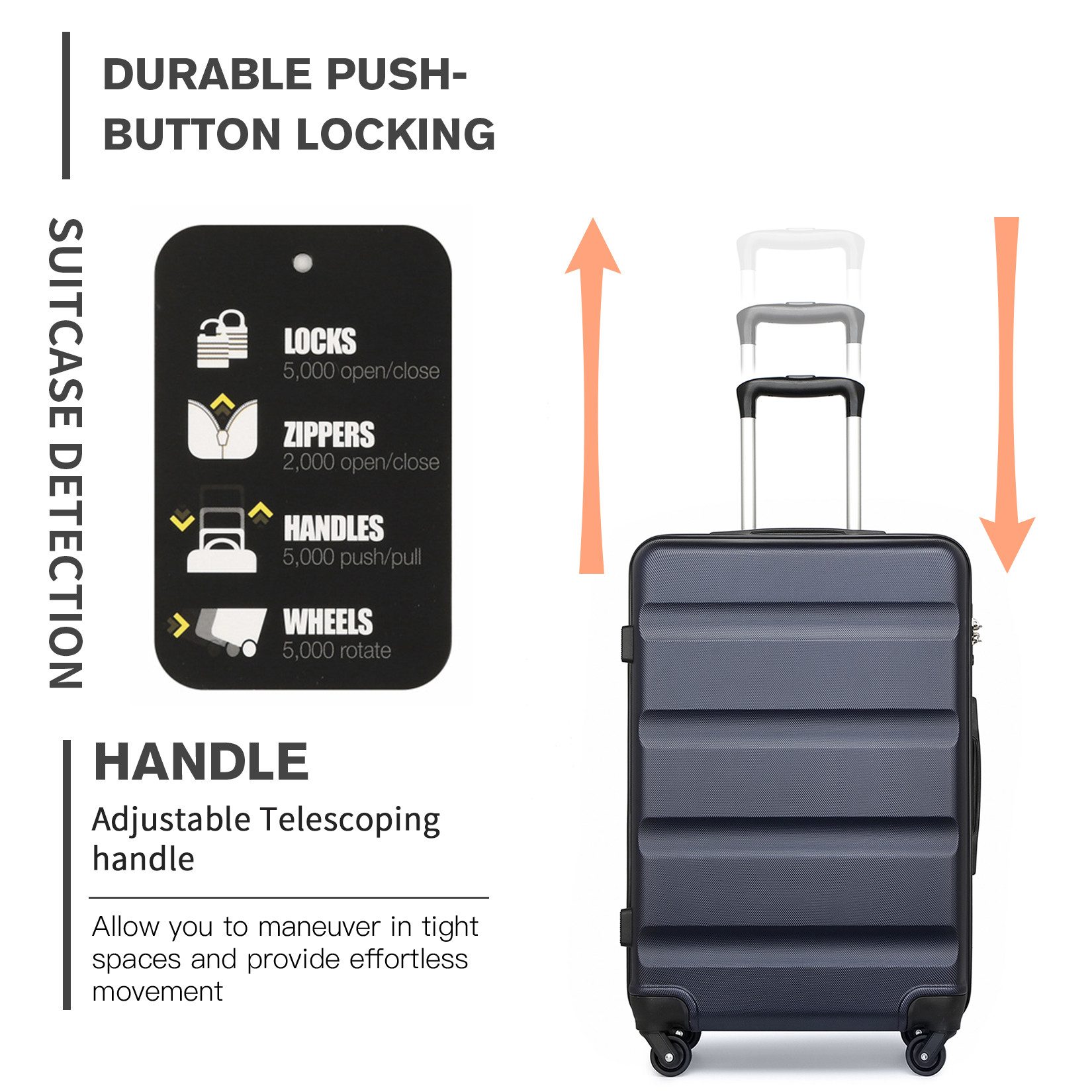 KONO Hartschalen-Trolley Handgepäck Leicht Hartschalenkoffer aus ABS Reisekoffer mit 4 Rollen – Bild 5 von 5
