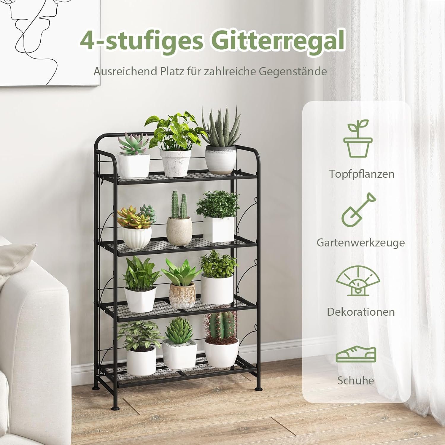 KOMFOTTEU klappbarer Ablage, Pflanzenregal, Blumenständer Blumenregal 4-stufiges