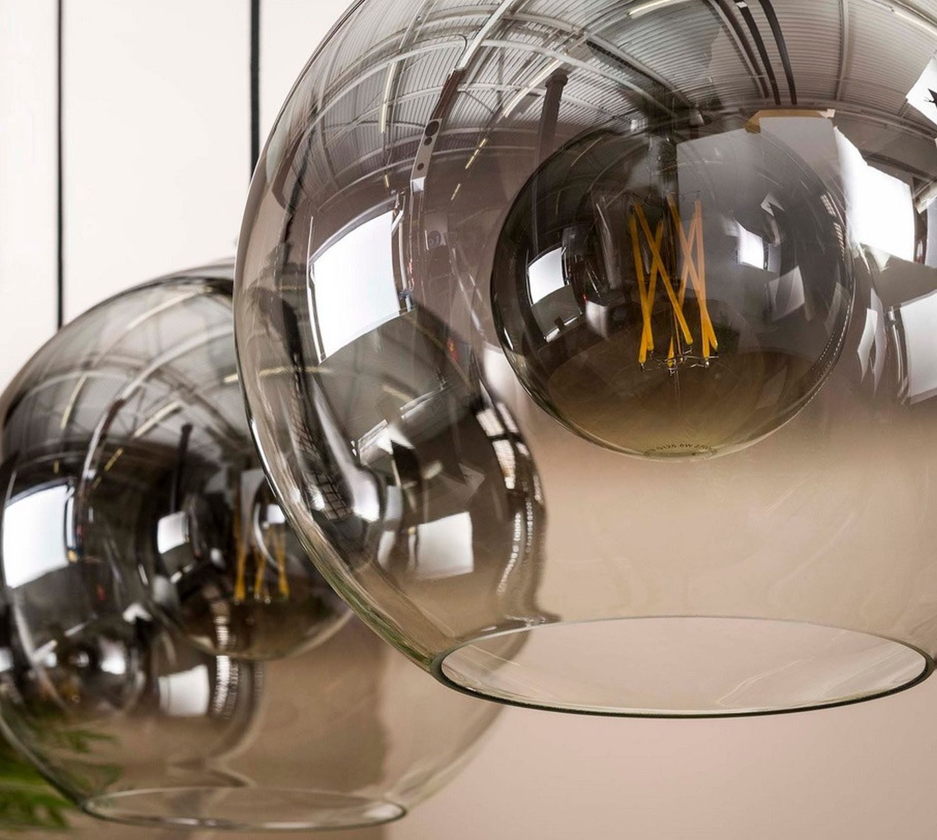 Vintagehaus Pendelleuchte Hängelampe Pendelleuchte Shaded Rauchglas Bubble 3 flammig, ohne Leuchtmittel – Bild 4 von 5